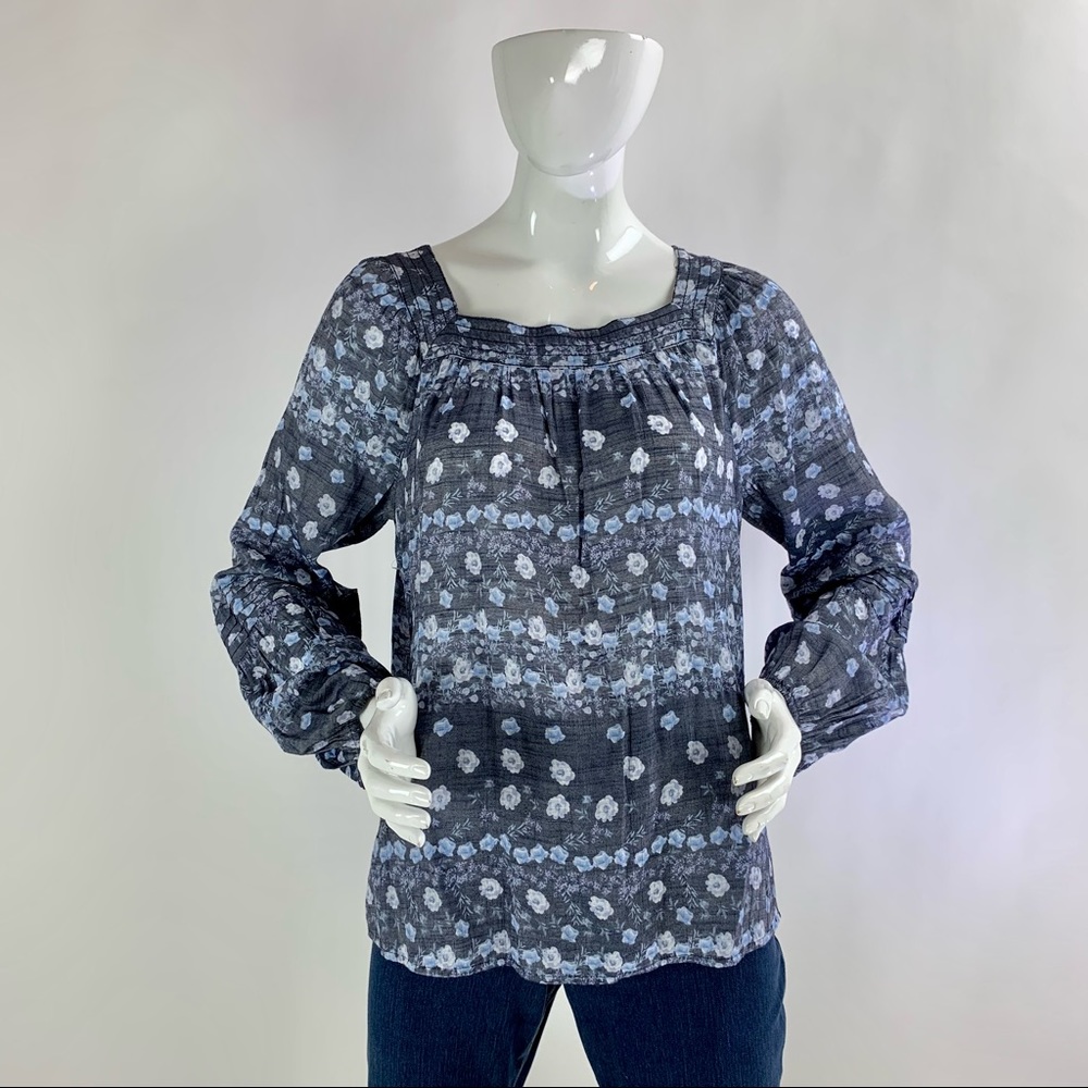 Women’s Large (L) Floral Print LC LAUREN CONRAD Long Sleeve Pleated Top
